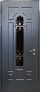 Стальная остекленная дверь с терморазрывом и кованой решеткой (панели МДФ) Стальная остекленная дверь с терморазрывом и кованой решеткой (панели МДФ)