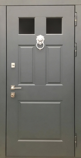 Входная дверь с терморазрывом, стеклом и кнокером (отделка серыми панелями МДФ RAL)