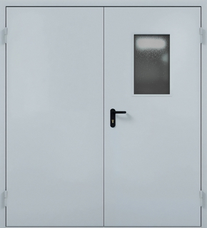 Двустворчатая стальная огнезащитная дверь с остеклением