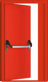 Полуторастворчатая огнестойкая дверь с ручкой «антипаника» (красный цвет по RAL)