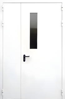Полуторастворчатая огнестойкая дверь с узким стеклом