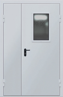 Серая остекленная полуторная противопожарная дверь