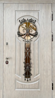 Стальная термодверь со шпонированными панелями МДФ (стекло + накладная кованая решетка) Стальная термодверь со шпонированными панелями МДФ (стекло + накладная кованая решетка)