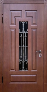 Металлическая остекленная термодверь с ковкой (панели МДФ шпон)