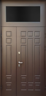 Металлическая полуторная термодверь с остекленной верхней вставкой (панели MDF)
