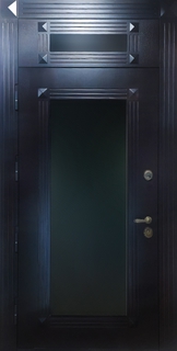 Металлическая термодверь с большим стеклом и фрамугой (темные панели МДФ) Металлическая термодверь с большим стеклом и фрамугой (темные панели МДФ)