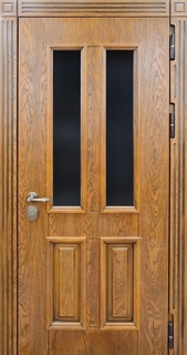 Остеклённая входная термодверь со шпонированными плитами МДФ с багетом